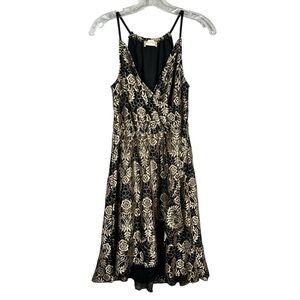Altar'd State Black Metallic Gold Lace Layered Fit & Flare Halter Neck Dress S